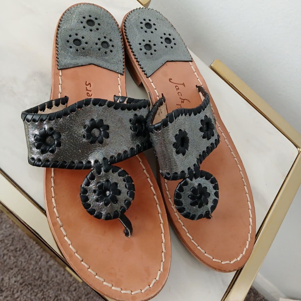 Jack Rogers Vintage Gray Leather Floral Thong Sandals Women Size 7 - Picture 6 of 7